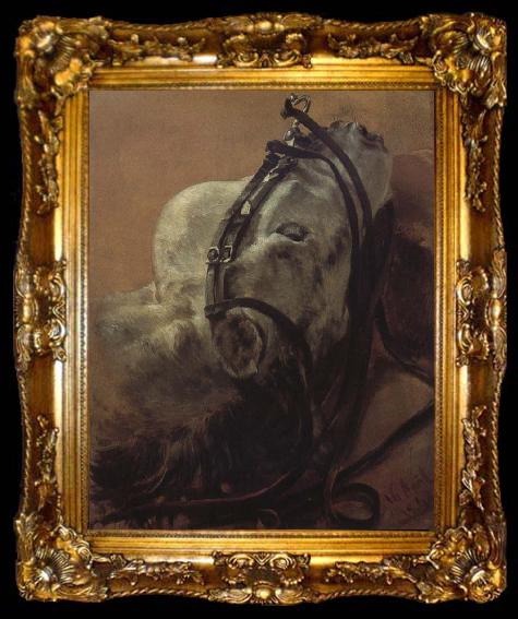 framed  Adolph von Menzel Euine Study,Recumbent Head in Harness, ta009-2